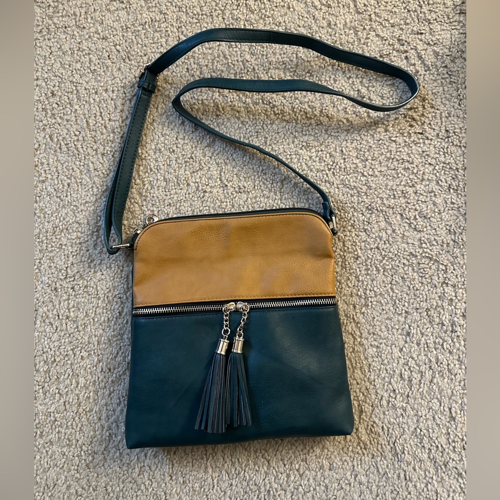 Colorblock tassel crossbody bag